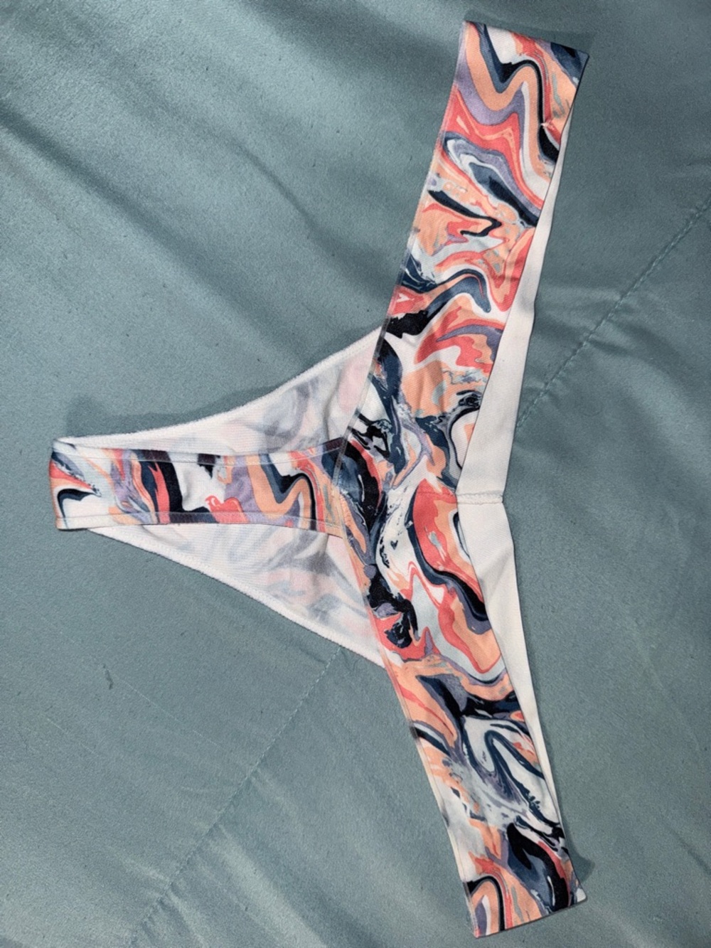 PINK Victoria's Secret Marble Print Thong - Coral, Navy, White